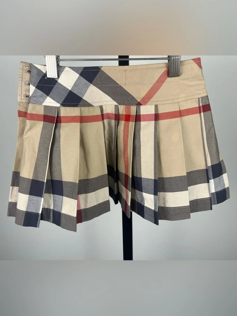 Burberry Girls Nova Check Pleated Mini Skirt, Beige, Size 4
